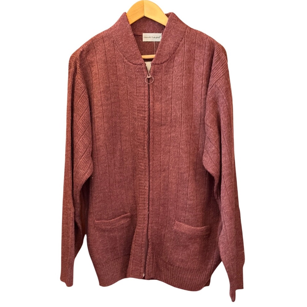 Vintage David Taylor Deadstock Full Zip Cardigan Grandpacore Academia Burgundy